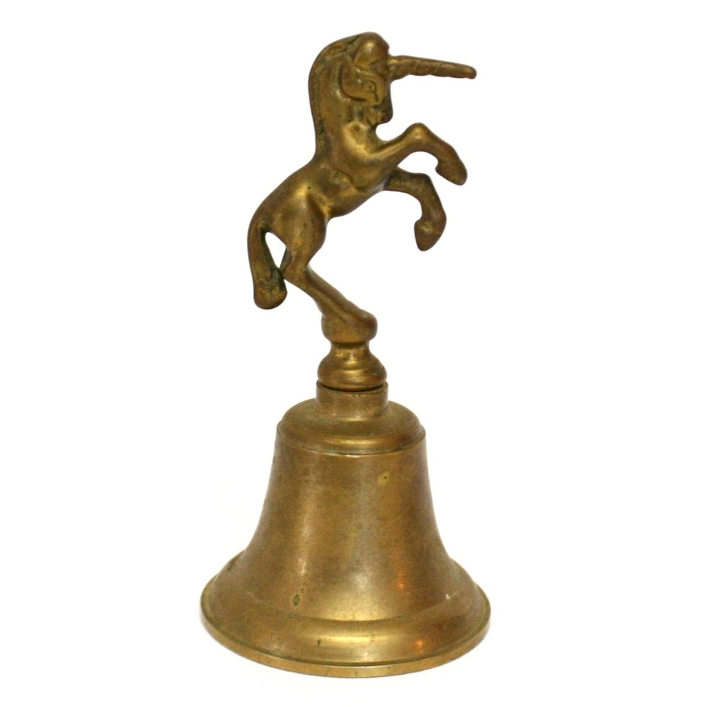 Vintage Brass Unicorn Bell with Aged Patina